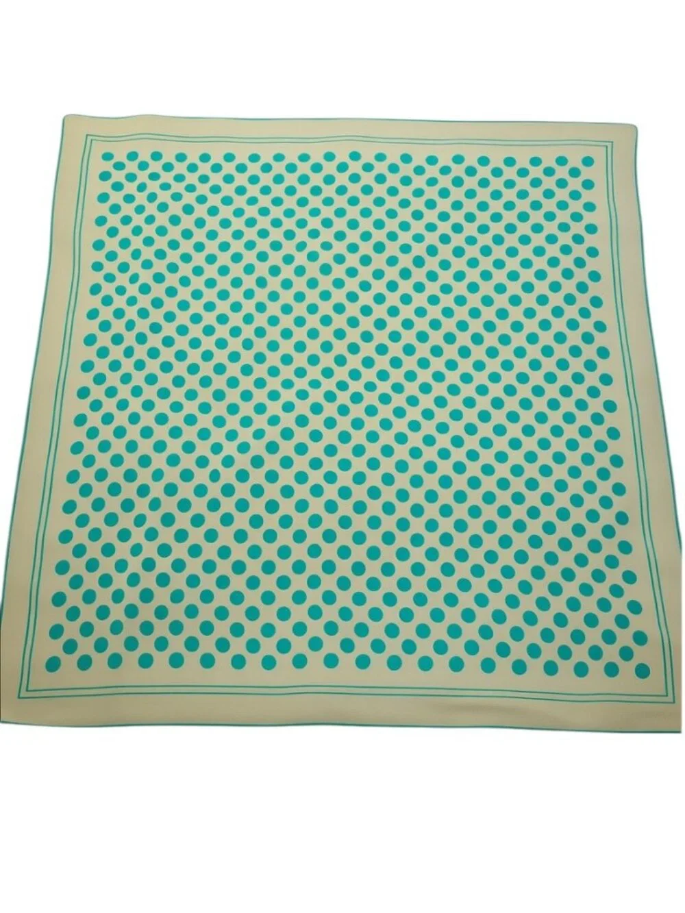 Vintage Silk Scarf Turquoise Polka Dot Ivory Bag Scarf 23x23